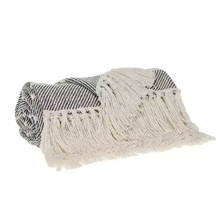 Blankets & Throws>Kirklands Home Herringbone Striped Throw Black
