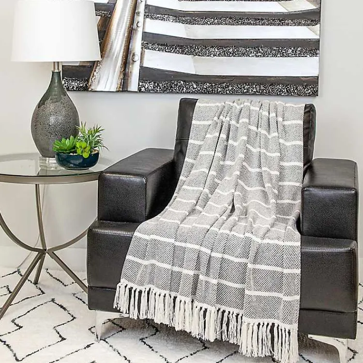 Blankets & Throws>Kirklands Home Herringbone Striped Throw Black
