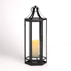 Lanterns>Kirklands Home Hexagon Iron and Glass Lantern, 24 in. Black