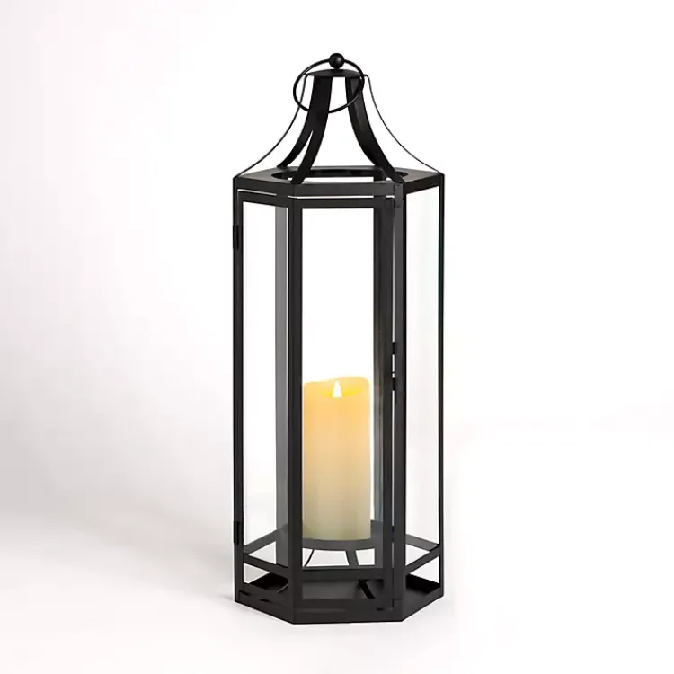 Lanterns>Kirklands Home Hexagon Iron and Glass Lantern, 24 in. Black