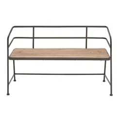 Kirklands Home Black Iron and Wooden Seat Industrial Bench New