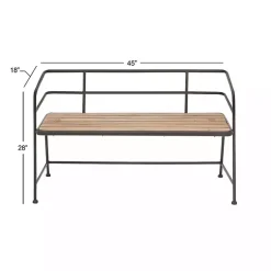 Kirklands Home Black Iron and Wooden Seat Industrial Bench New