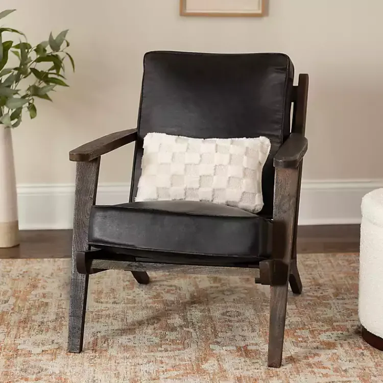 Kirklands Home Leather and Wood Accent Chair Black New
