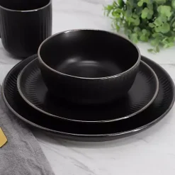 Kirklands Home Leo Stoneware 16-pc. Dinnerware Set Black Clearance