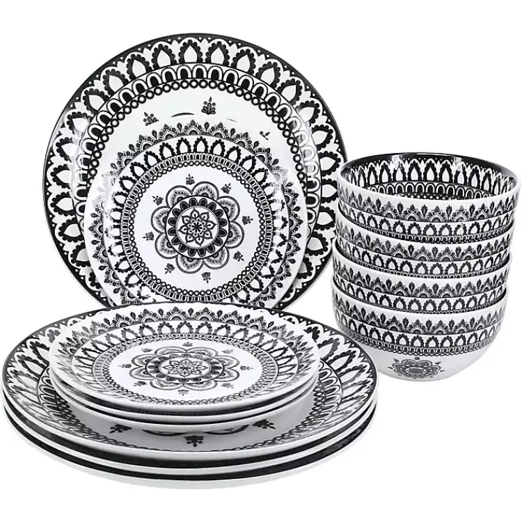 Kirklands Home Black Lila Patterned 12-pc. Dinnerware Set Online