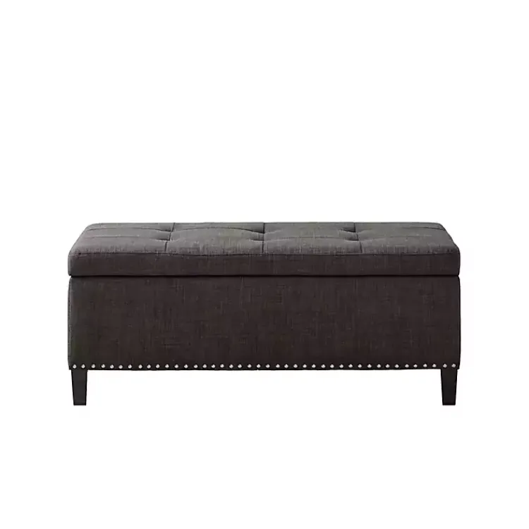 Kirklands Home Linen Button Tufted Storage Bench Black New