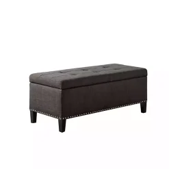 Kirklands Home Linen Button Tufted Storage Bench Black New