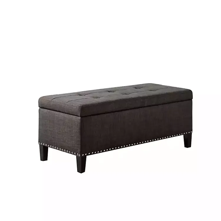 Kirklands Home Linen Button Tufted Storage Bench Black New