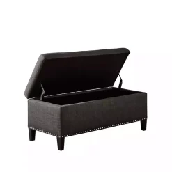 Kirklands Home Linen Button Tufted Storage Bench Black New