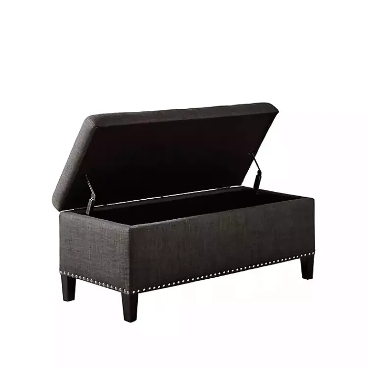 Kirklands Home Linen Button Tufted Storage Bench Black New