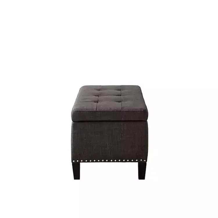 Kirklands Home Linen Button Tufted Storage Bench Black New