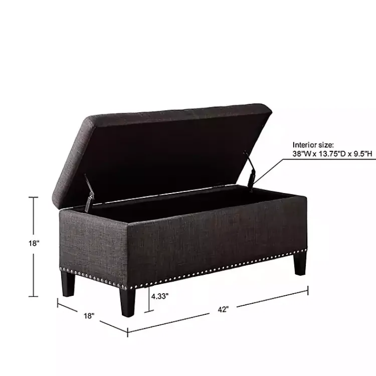 Kirklands Home Linen Button Tufted Storage Bench Black New