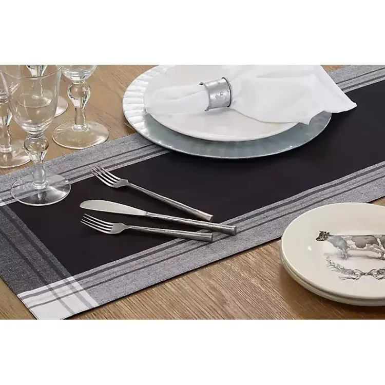 Kirklands Home Black Long Stripe Bordered Table Runner, 72 in. Discount