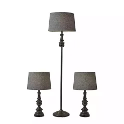 Kirklands Home Black Lucas 3-pc. Table and Floor Lamp Set Gray Clearance