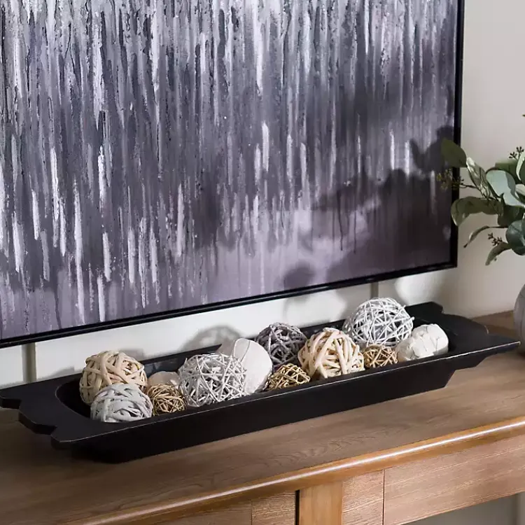 Decorative Bowls & Jars>Kirklands Home Mango Wood Trough Bowl Black