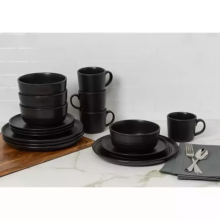 Kirklands Home Matte Double Line 16-pc. Dinnerware Set Black Best