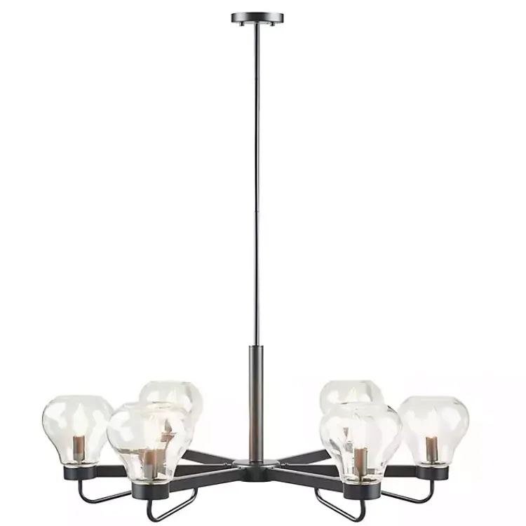 Kirklands Home Black Metal & Bowl Glass Shade 6-Light Chandelier Hot