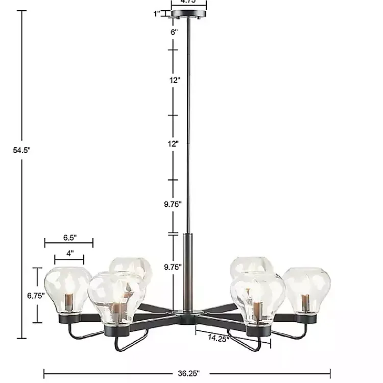 Kirklands Home Black Metal & Bowl Glass Shade 6-Light Chandelier Hot