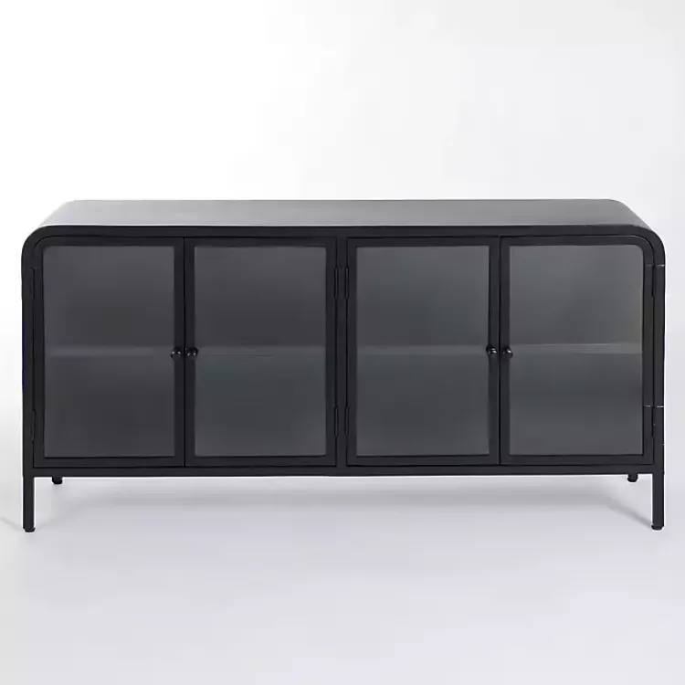 Kirklands Home Metal & Glass 4-Door Bentley Cabinet Black Discount