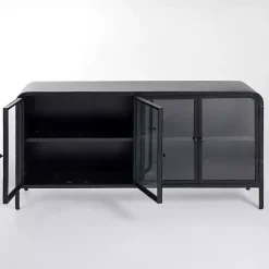 Kirklands Home Metal & Glass 4-Door Bentley Cabinet Black Discount