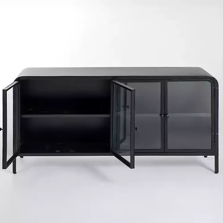 Kirklands Home Metal & Glass 4-Door Bentley Cabinet Black Discount