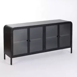 Kirklands Home Metal & Glass 4-Door Bentley Cabinet Black Discount