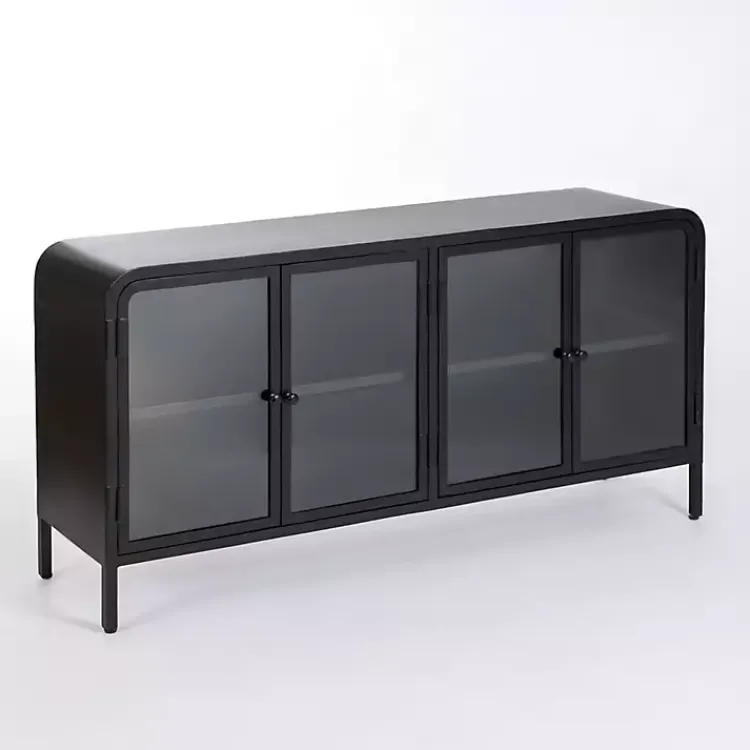 Kirklands Home Metal & Glass 4-Door Bentley Cabinet Black Discount