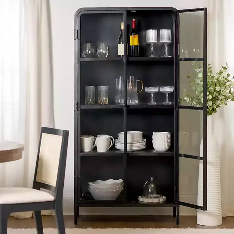 Kirklands Home Metal & Glass 2-Door Bentley Cabinet Black Discount