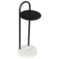 Kirklands Home Black Metal & Marble Loop Accent Table White New