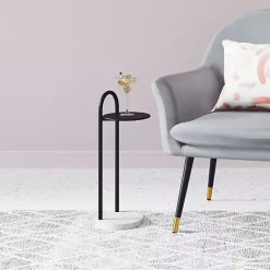 Kirklands Home Black Metal & Marble Loop Accent Table White New
