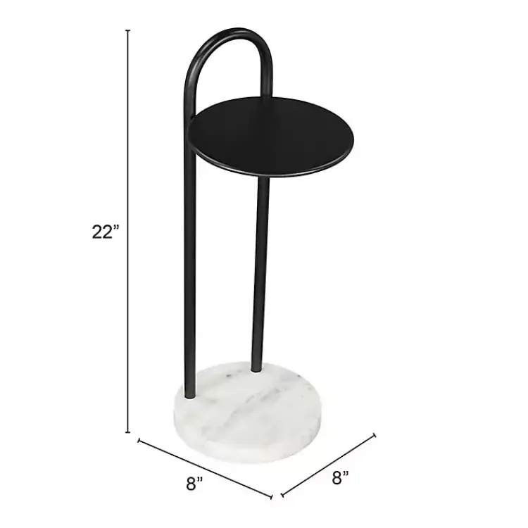 Kirklands Home Black Metal & Marble Loop Accent Table White New