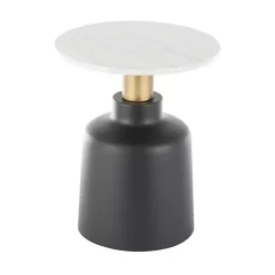 Kirklands Home Black Metal & Marble Pedestal Accent Table White Best