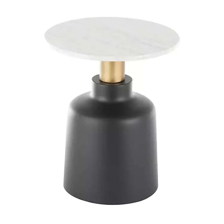 Kirklands Home Black Metal & Marble Pedestal Accent Table White Best
