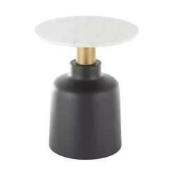 Kirklands Home Black Metal & Marble Pedestal Accent Table White Best