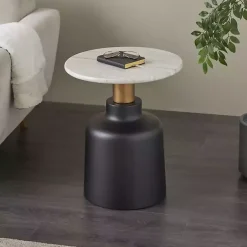 Kirklands Home Black Metal & Marble Pedestal Accent Table White Best
