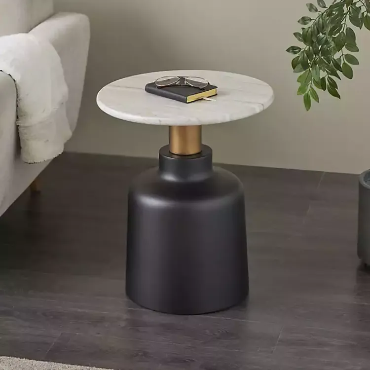 Kirklands Home Black Metal & Marble Pedestal Accent Table White Best