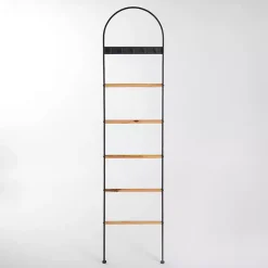 Decorative Accents>Kirklands Home Metal & Natural Wood Ladder with Hooks Black