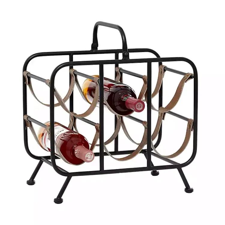 Kirklands Home Black Metal and Faux Leather Wine Rack Online