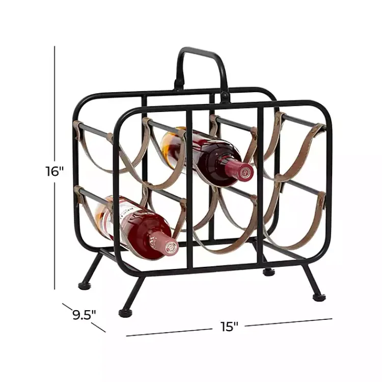 Kirklands Home Black Metal and Faux Leather Wine Rack Online