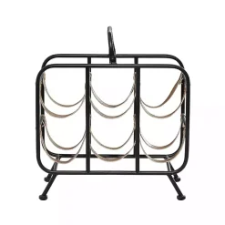 Kirklands Home Black Metal and Faux Leather Wine Rack Online
