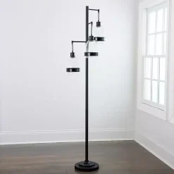 Kirklands Home Black Metal and Glass Globe 3-Arm Floor Lamp Clear
