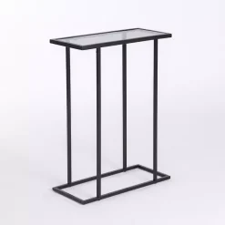 Kirklands Home Metal and Glass Rectangular Accent Table Black