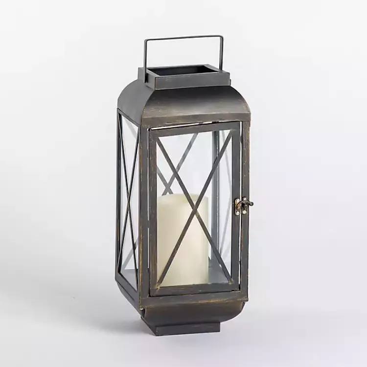 Lanterns>Kirklands Home Metal and Glass Thomas Lantern, 14 in. Black
