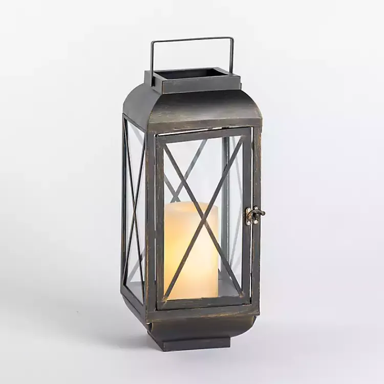 Lanterns>Kirklands Home Metal and Glass Thomas Lantern, 14 in. Black