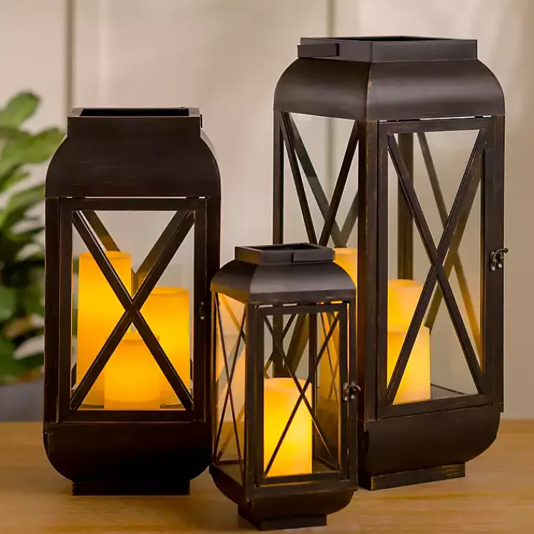 Lanterns>Kirklands Home Metal and Glass Thomas Lantern, 14 in. Black