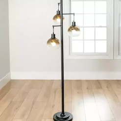 Kirklands Home Black Metal and Glass 3-Arm Floor Lamp Gold Best