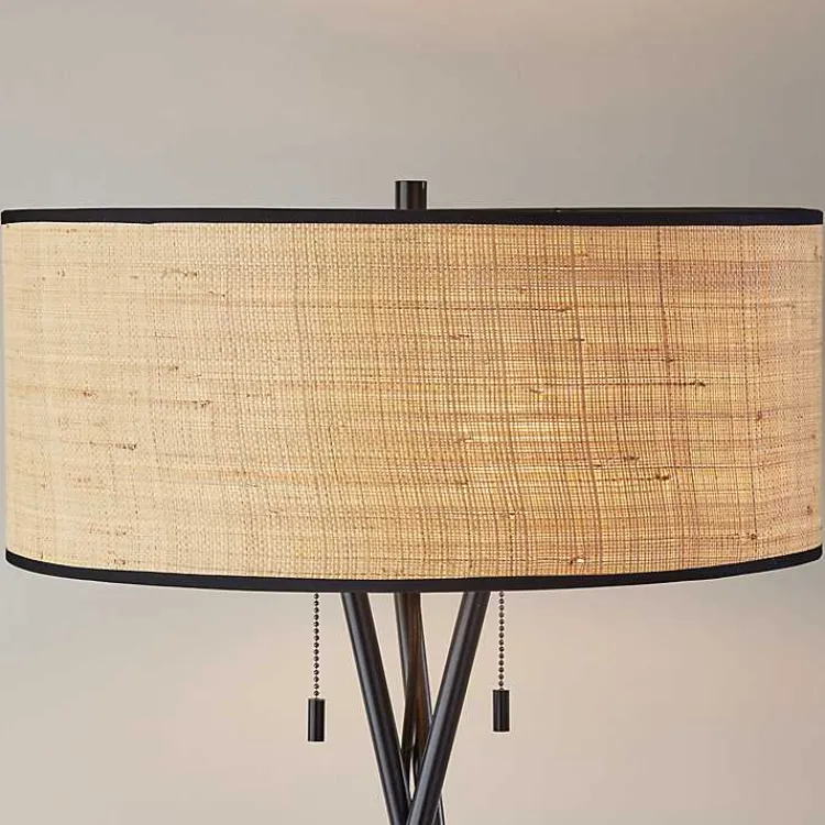 Kirklands Home Black Metal and Rat Tripod Floor Lamp Tan Outlet
