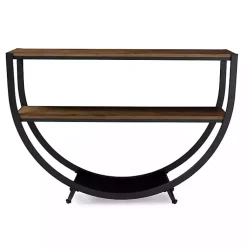 Kirklands Home Black Metal and Rustic Wood Modern Console Table New