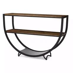 Kirklands Home Black Metal and Rustic Wood Modern Console Table New