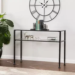 Kirklands Home Metal and Tempered Glass Console Table Black Discount